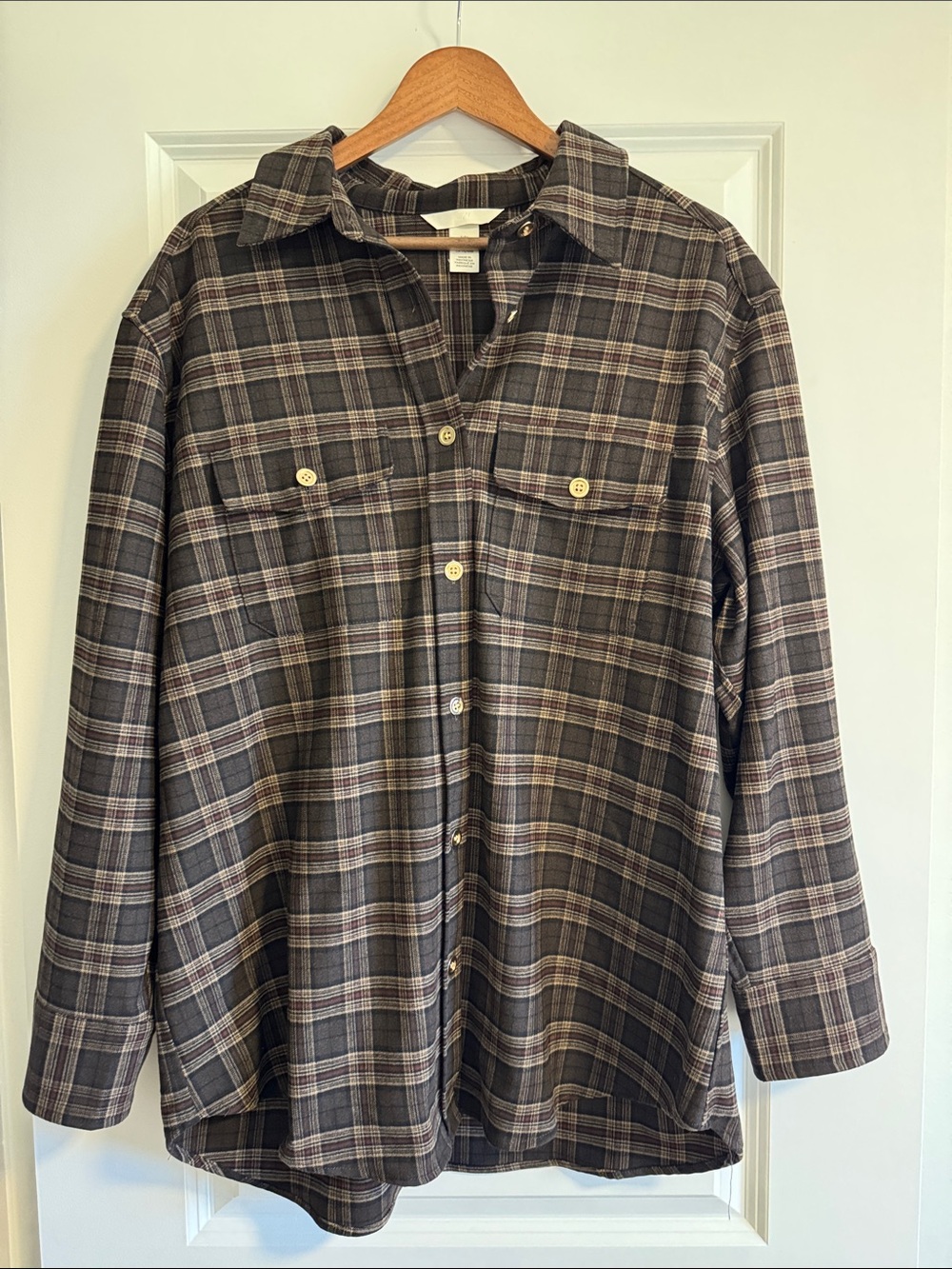 H&M Women's Plaid Button-Down Shirt - Brown/Gray